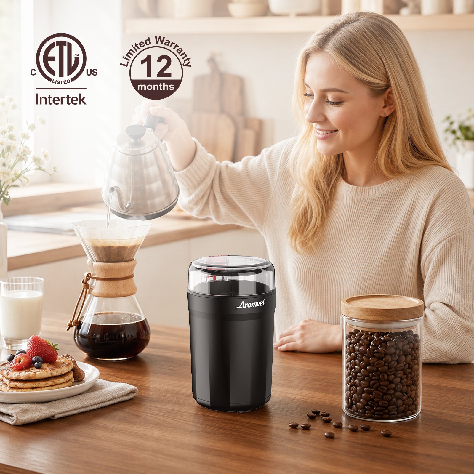 Aromvel CG3501 Electric Blade Coffee Grinder One-Touch Grinding for Coffee Beans, Spices & More