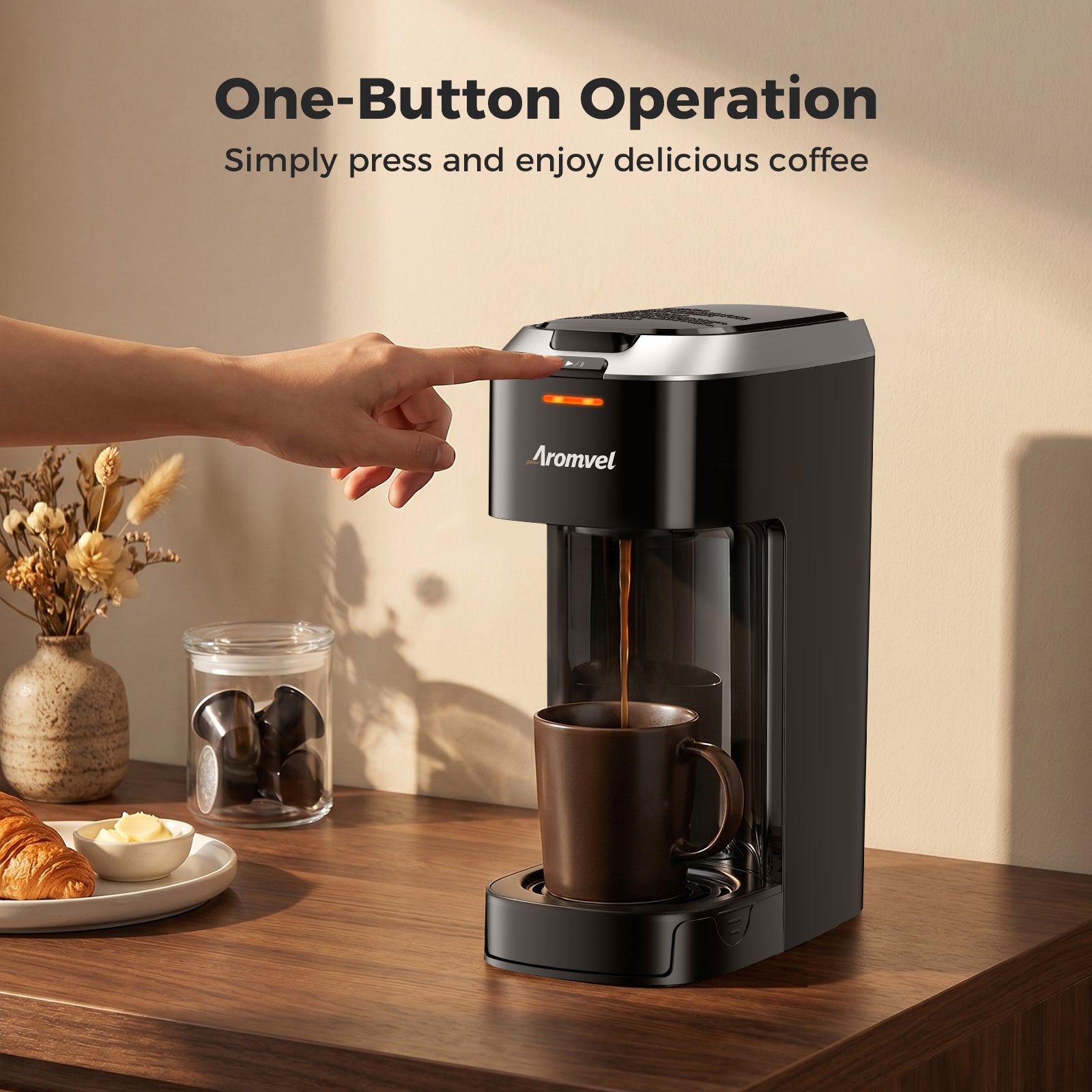 Aromvel CM3501 Single-Serve Coffee Maker One-Touch Brewing for Everyday Coffee