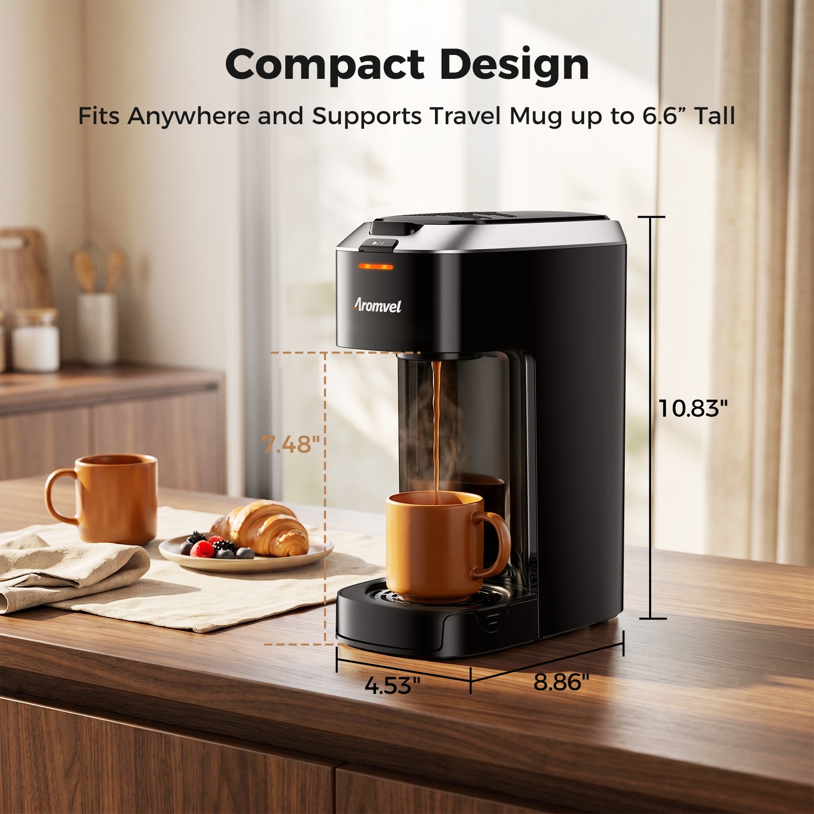 Aromvel CM3501 Single-Serve Coffee Maker One-Touch Brewing for Everyday Coffee