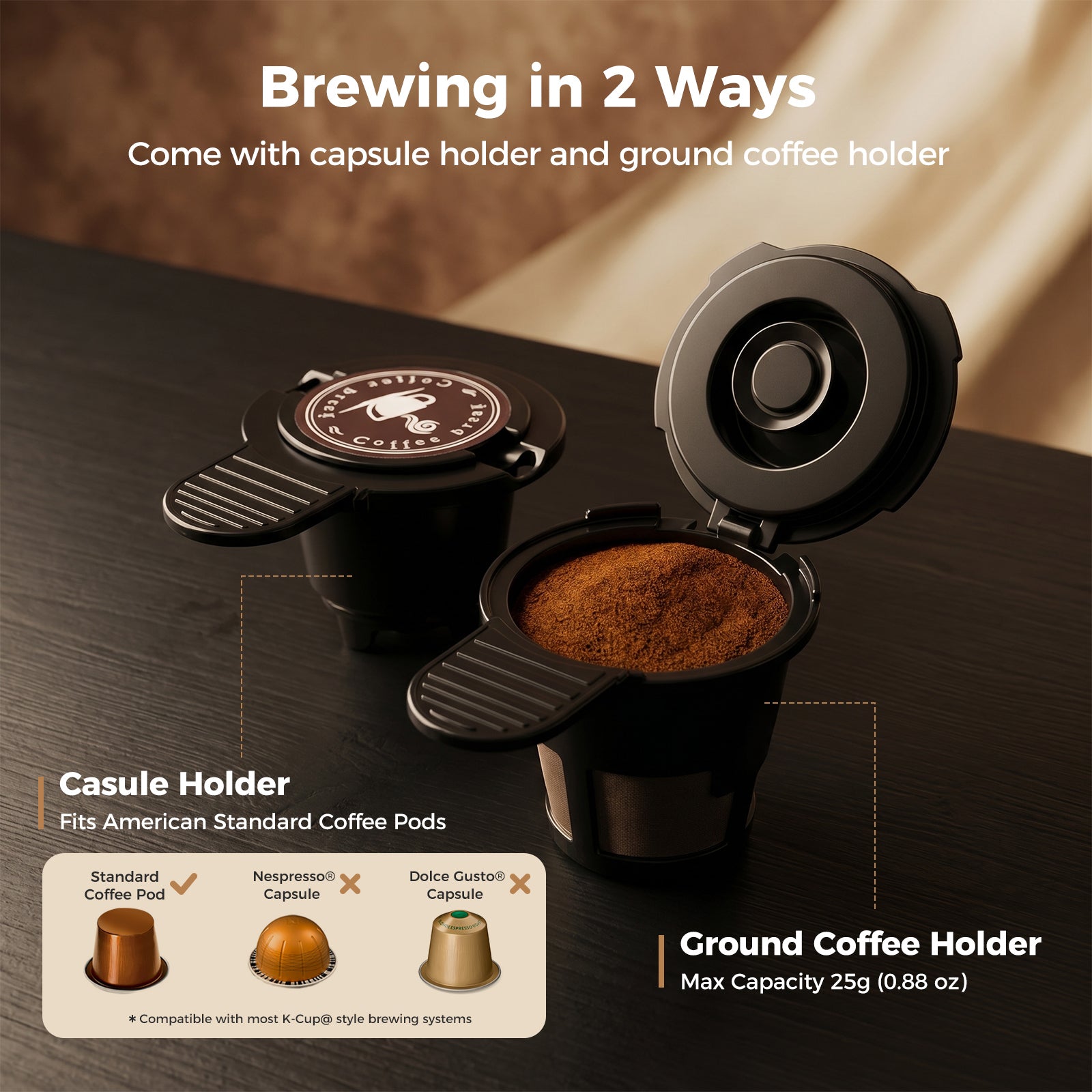 Aromvel CM3502 Single-Serve Coffee Maker Compatible with Pods & Ground Coffee