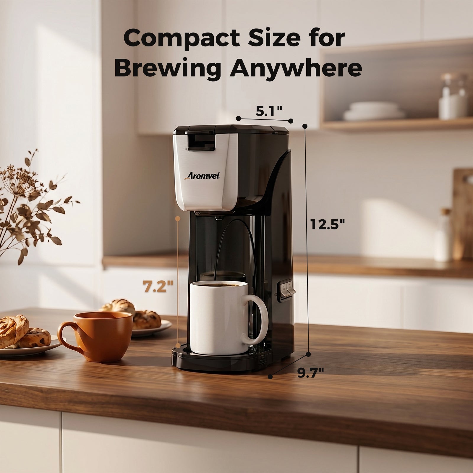 Aromvel CM3502 Single-Serve Coffee Maker Compatible with Pods & Ground Coffee